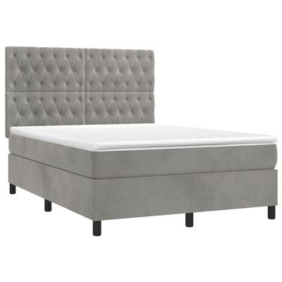 vidaXL Box Spring Bed with Mattress Light Gray 140x200 cm Velvet