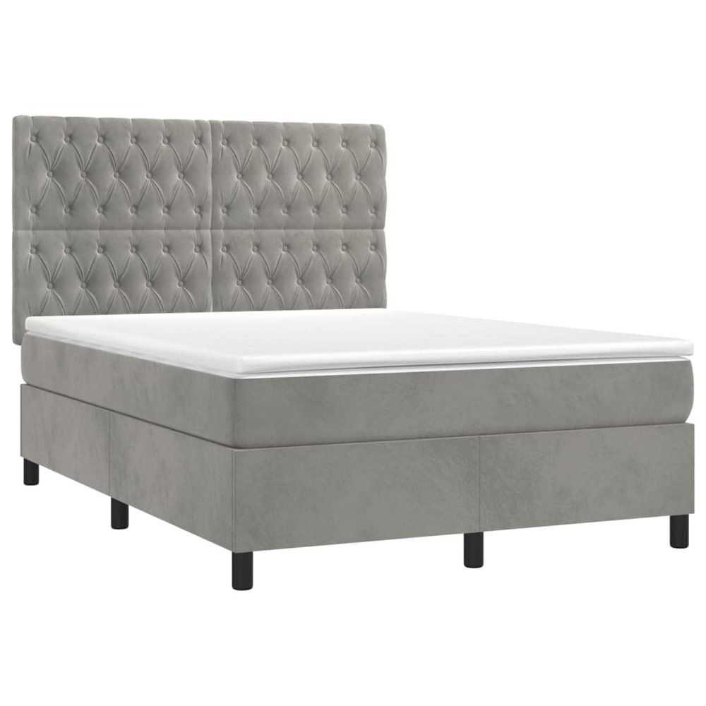 vidaXL Box Spring Bed with Mattress Light Gray 140x200 cm Velvet