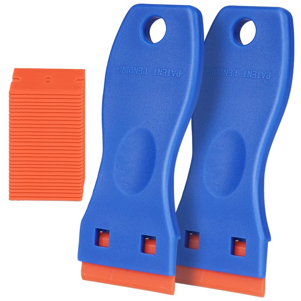 Ainiv 2-Piece Plastic Scraper Set with 30 Plastic Blades, Cooktop Scrapers