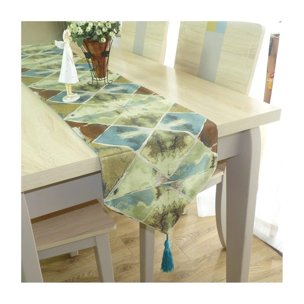 Stfery Modern Blue Geometric Diamond Table Runner, 32 x 180 cm