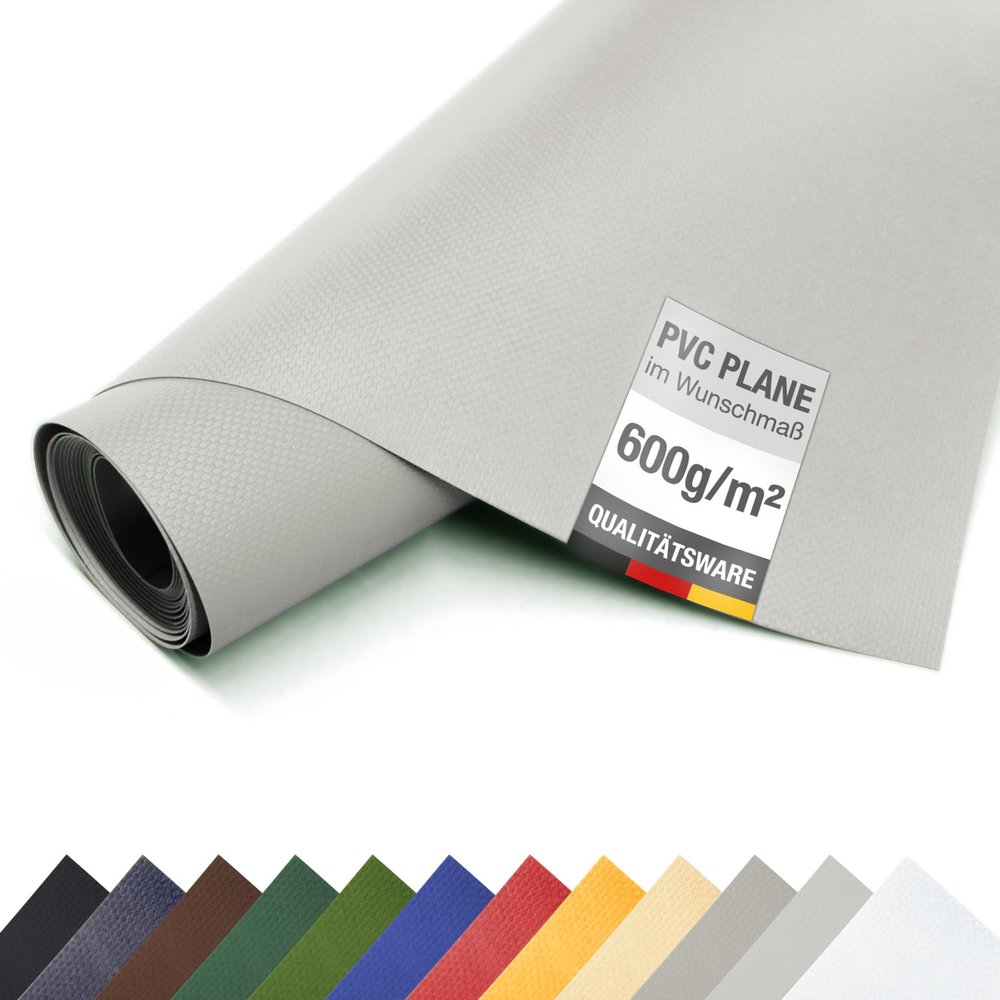 ANKO PVC Truck Tarp, 600 g/m², Heavy-Duty Industrial Cover Tarp, Light Gray, 3.2 m x 8 m