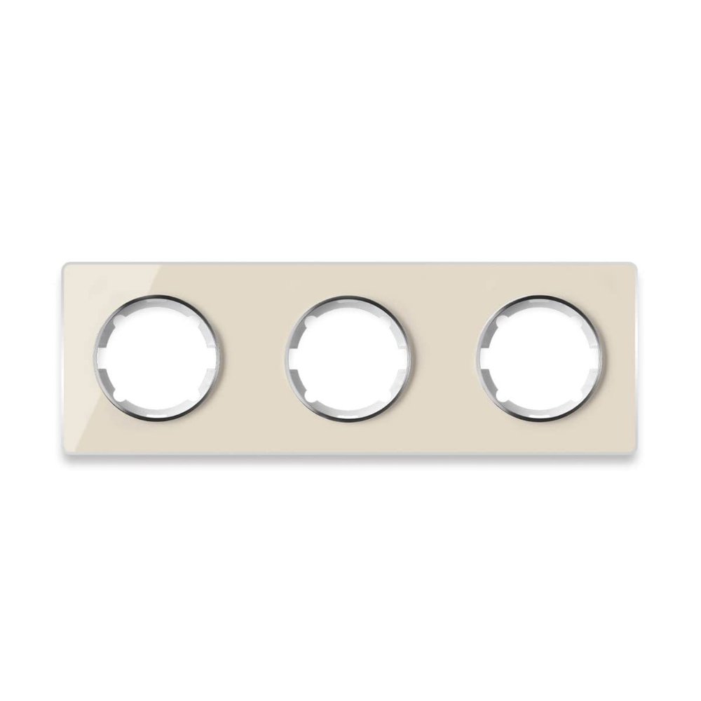 OneKeyElectro Garda Line Glass Cover Frame, 3-Gang, Horizontal, Flush-Mount, Matte Anti-Fingerprint, IP20, Beige