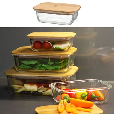 Cepewa 400 ml Food Storage Container with Bamboo Lid, Stackable Borosilicate Glass