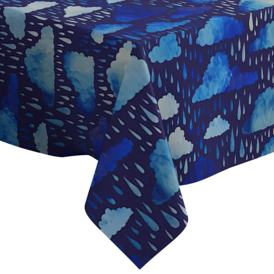 Xtremepads Cloud-Rain Watercolor Pattern Rectangular Linen Tablecloth, 60 x 102 in, Washable, Wipeable, Decorative