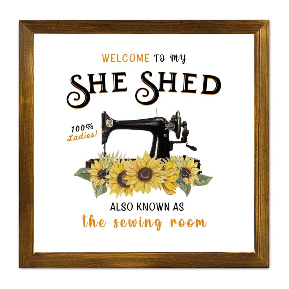 Welcome to My She Shed Sewing Room Wooden Wall Sign, 30.5 cm