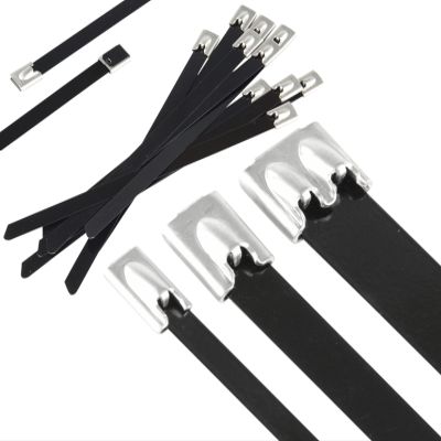 100 Black V2A Stainless Steel Cable Ties, 7.9 x 200 mm