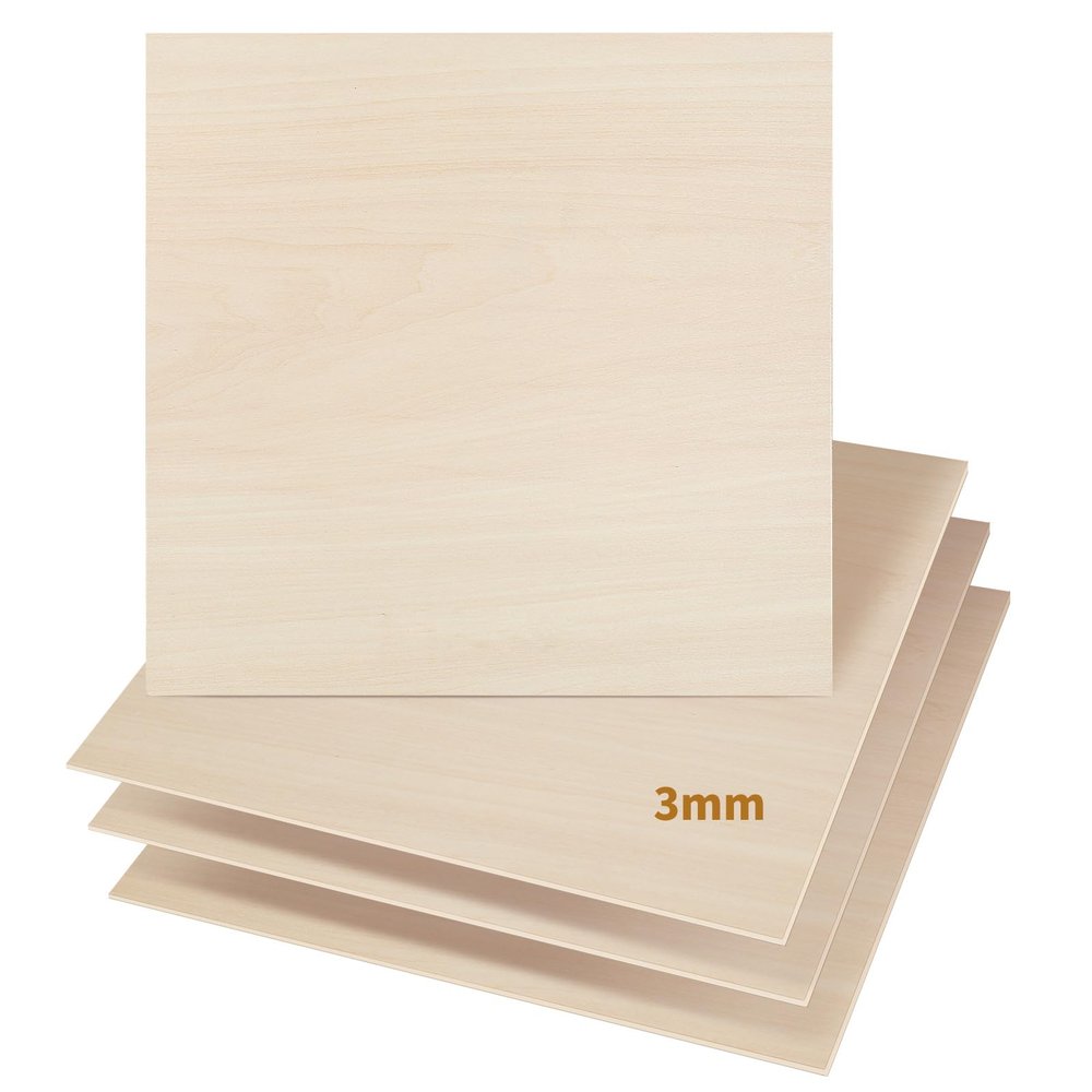 Dofiki 25-Pack 3mm Basswood Plywood Sheets, 12 x 12 in, for Crafts and Laser Cutting