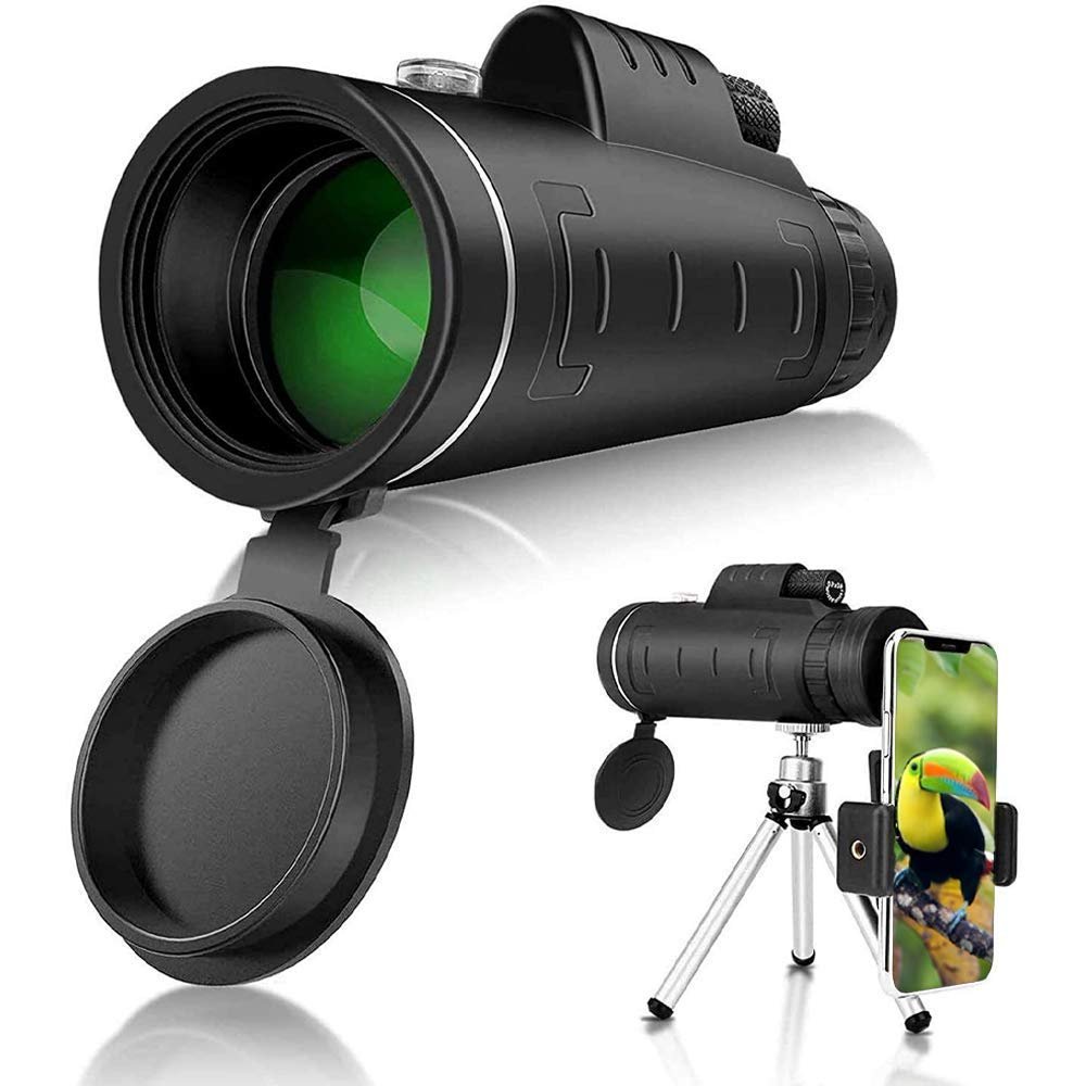 Clear Night Vision Monocular with Adjustable Phone Tripod, 40x60 BAK4 High-Power Waterproof Low-Light Telescope
