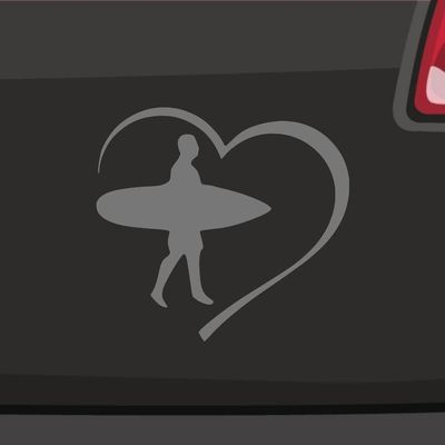 Generic Surfer Heart Sticker, Silver, 6.5 x 6 cm