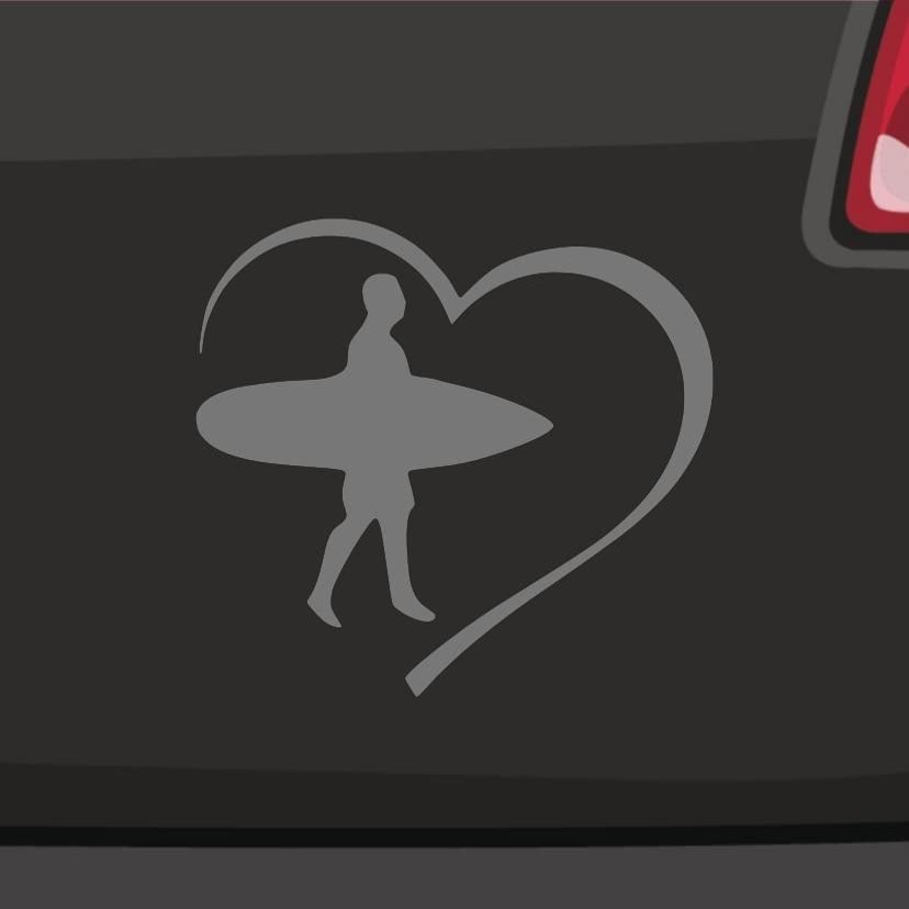 Generic Surfer Heart Sticker, Silver, 6.5 x 6 cm