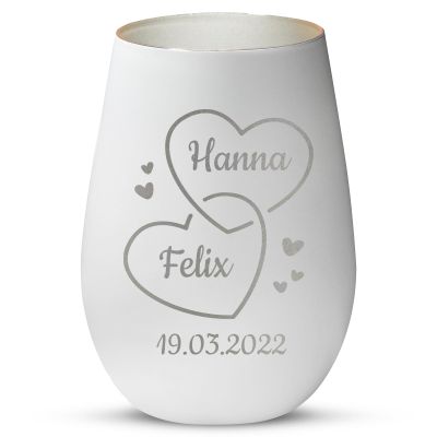 Love Faith Personalized Lantern - Two Hearts - White/Silver