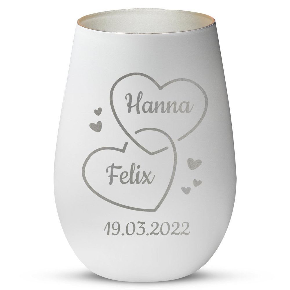 Love Faith Personalized Lantern - Two Hearts - White/Silver