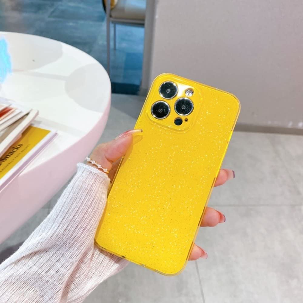 ALLUPS Bling Glitter Neon Yellow Silicone Case for iPhone 14