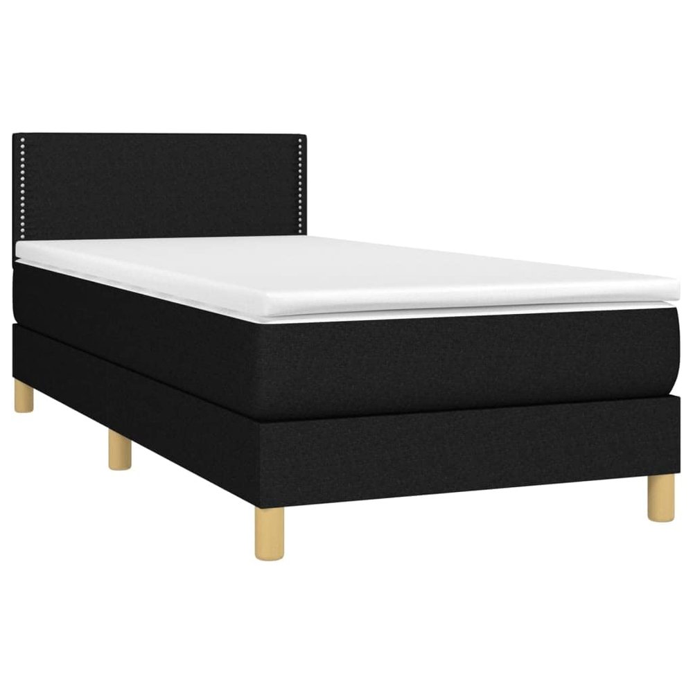 vidaXL Box Spring Bed with Mattress & LED, Black, 90 x 190 cm, Fabric
