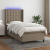 vidaXL Box Spring Bed with Mattress & LED, Taupe, 90x190 cm, Fabric view 2