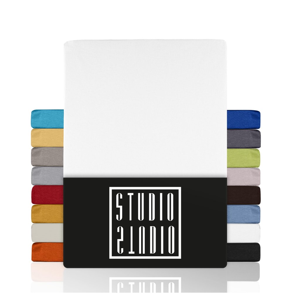STUDIO Basic Fitted Sheet 100 x 200 cm, 2-Pack, Jersey, 100% Combed Cotton, White