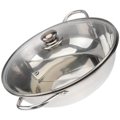 Stainless Steel Shabu-Shabu Hot Pot with Divider and Glass Lid