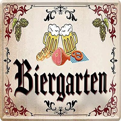 DekoDrom Metal Sign 20 x 30 cm, “Beer Garden” Vintage Bavarian Design