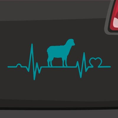 Heartbeat Sheep Sticker – Gors Sheep Heart Wool, 14 x 5.5 cm, Turquoise Blue