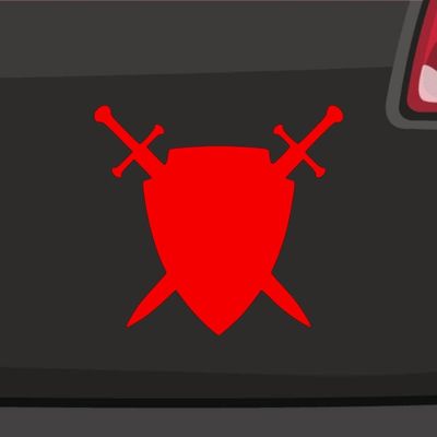 Shield with Swords Sticker, Medieval Crest, 26 x 24 cm, Neon Red