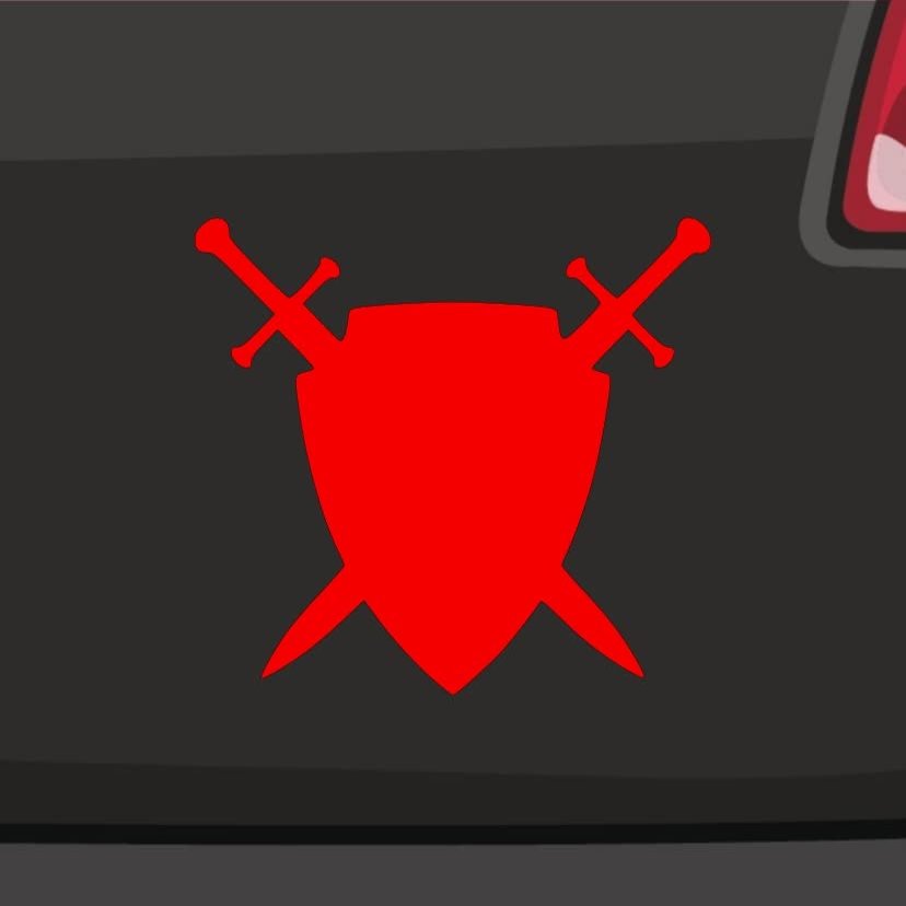 Shield with Swords Sticker, Medieval Crest, 26 x 24 cm, Neon Red