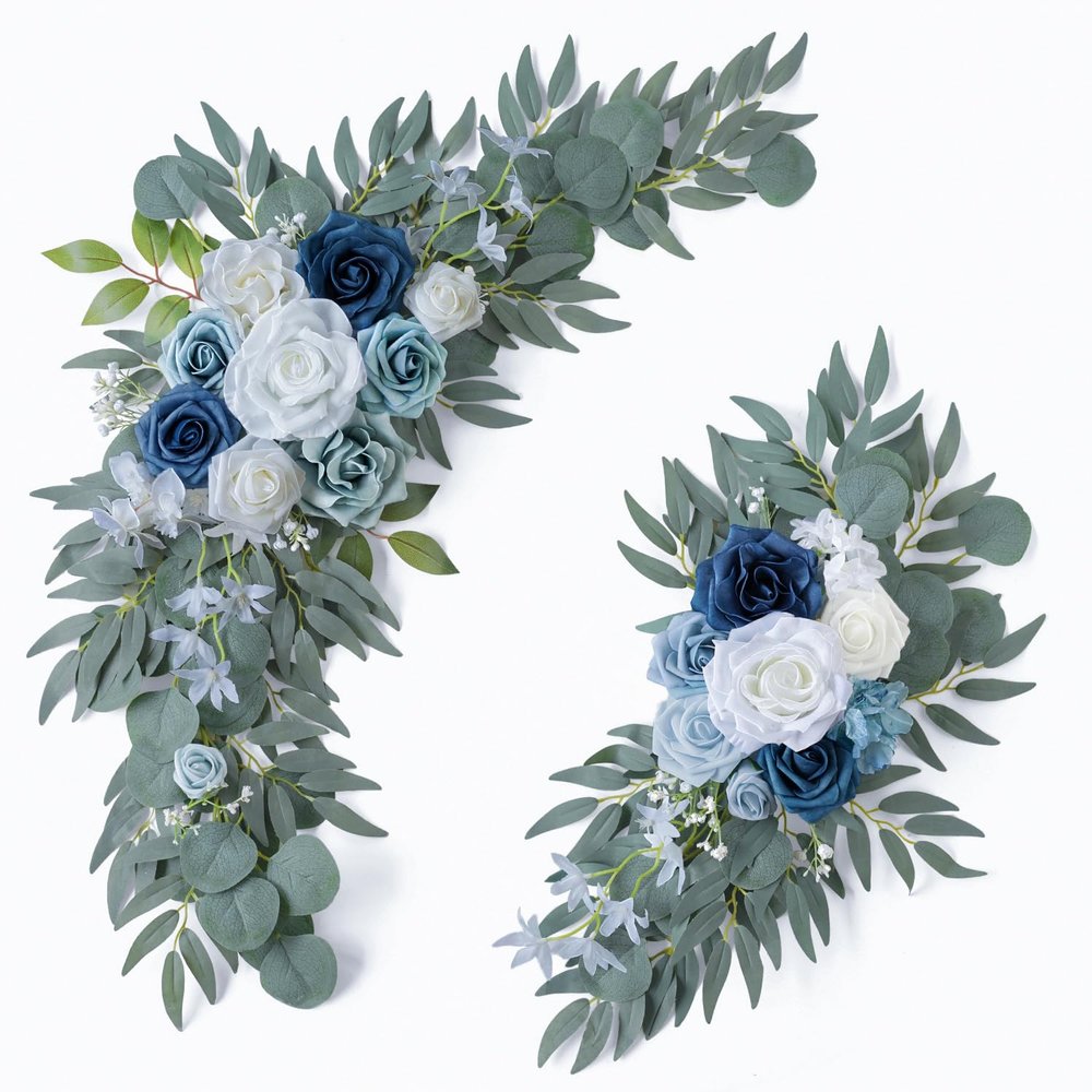 ponatia Wedding Arch Flowers, 2-Piece Set, Artificial Dusty Blue Flowers for Wedding Ceremonies and Welcome Signs