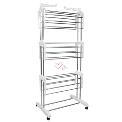 LANTUS 3-Tier Rolling Tower Clothes Drying Rack with Folding Wings
