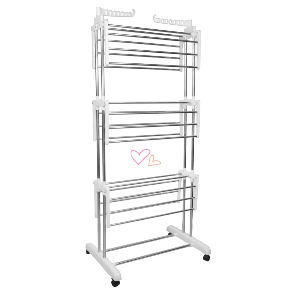 LANTUS 3-Tier Rolling Tower Clothes Drying Rack with Folding Wings