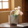 NLDGR Gray Glass Purse Vase for Flowers, Clear Hand-Blown Glass with Handles, 7.6 x 10.6 in view 1