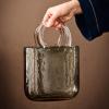 NLDGR Gray Glass Purse Vase for Flowers, Clear Hand-Blown Glass with Handles, 7.6 x 10.6 in view 2