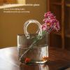 NLDGR Gray Glass Purse Vase for Flowers, Clear Hand-Blown Glass with Handles, 7.6 x 10.6 in view 3