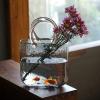 NLDGR Gray Glass Purse Vase for Flowers, Clear Hand-Blown Glass with Handles, 7.6 x 10.6 in view 4