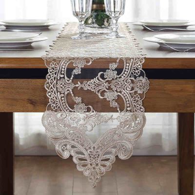 INKCOR Champagne Lace Table Runner, Romantic Table Decor for Weddings, Halloween, and Christmas, 26 x 120 cm (10.2 x 47.2 in)