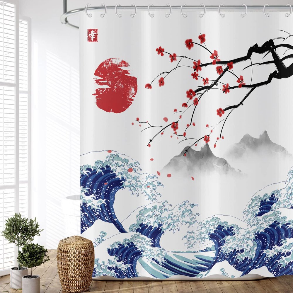 ASDCXZ Plum Blossom Shower Curtain 165 x 180 cm with 12 Hooks