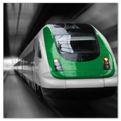 Wallario Glass Stove Cover/Splash Guard, 52 x 60 cm, 1-Piece with 8 mm Feet, Green Train Front View
