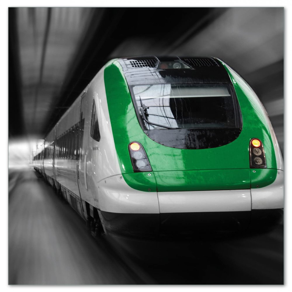 Wallario Glass Stove Cover/Splash Guard, 52 x 60 cm, 1-Piece with 8 mm Feet, Green Train Front View