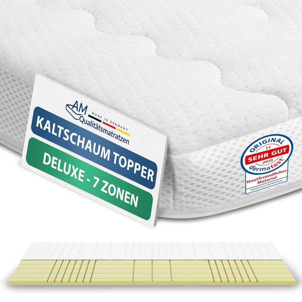 AM Qualitätsmatratzen 3D Deluxe 7-Zone Cold Foam Topper 100x220 cm, RG50, 8 cm High