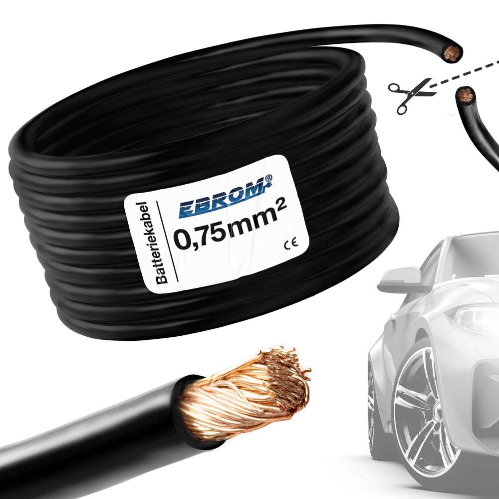 15 m EBROM FLRY 0.75 mm² Automotive Wire, Black