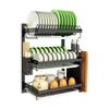 3-Tier Wall-Mounted Dish Rack, 201 Stainless Steel, Silver, with Chopstick Holder, 55.5 × 26.5 × 41 cm view 1