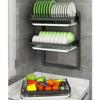 3-Tier Wall-Mounted Dish Rack, 201 Stainless Steel, Silver, with Chopstick Holder, 55.5 × 26.5 × 41 cm view 4