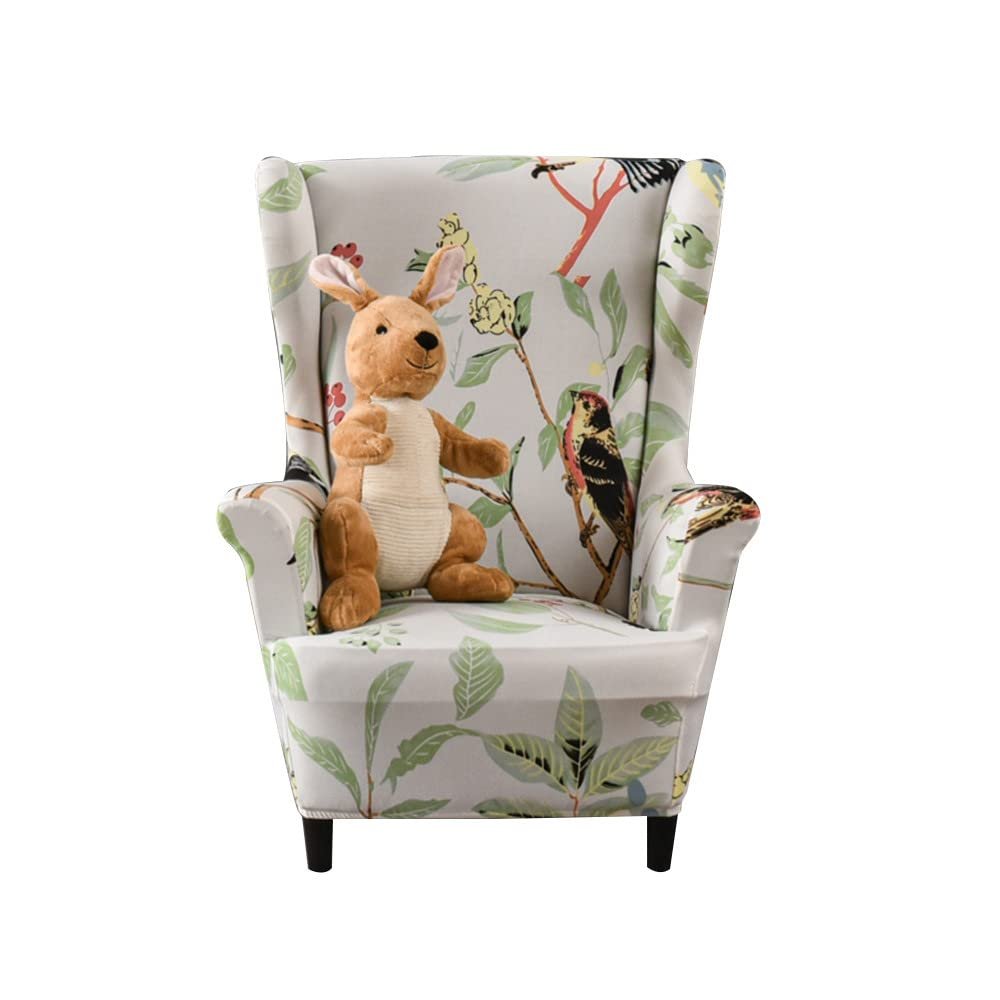 Highdi Kids Wingback Chair Cover, Stretch Slipcover, White Oriole Bird
