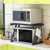 SHISHI Metal and Wood Microwave Stand, 2-Tier Kitchen Shelf, Black, 57 x 38 x 38 cm view 4