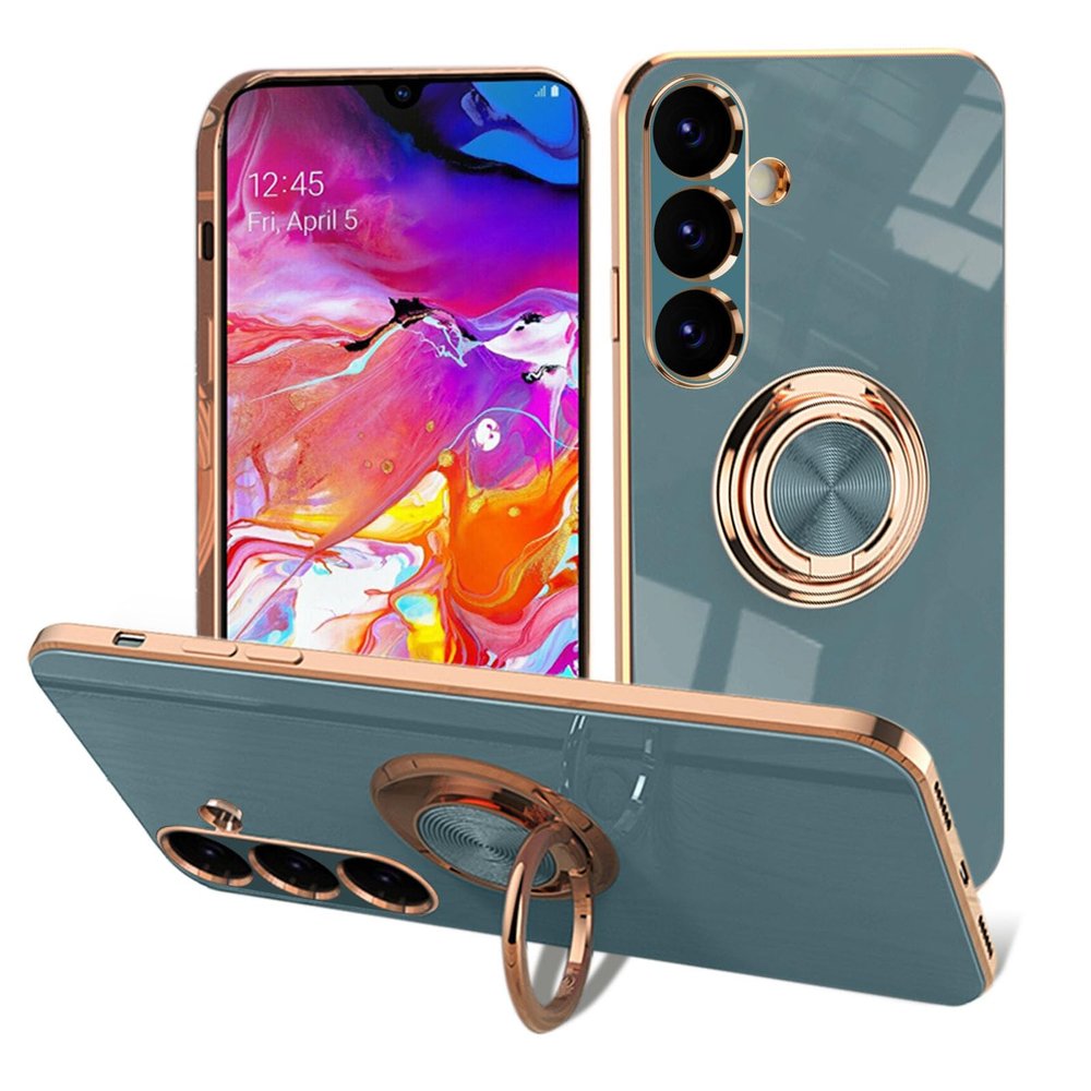 EYZUTAK Magnetic Ring Holder Case for Samsung Galaxy A34 5G, 360° Rotating Metal Ring, Slim Soft Silicone, Gray