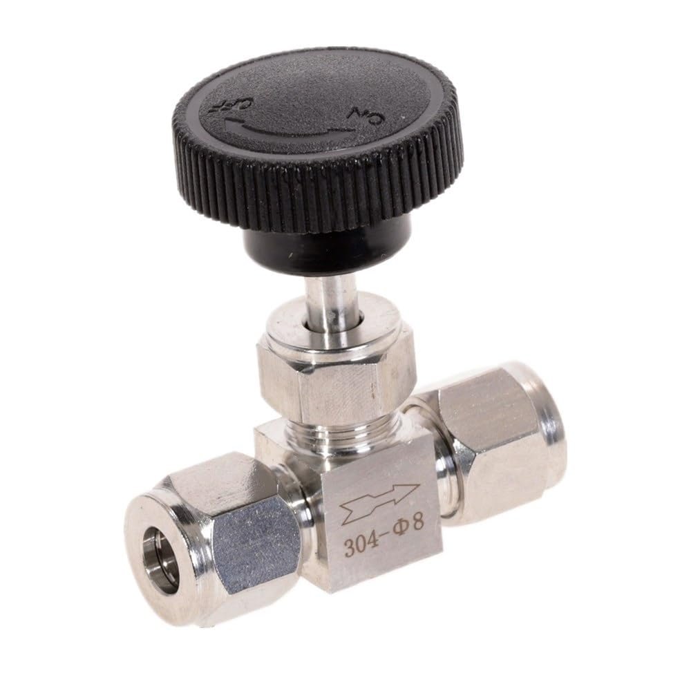 Adjustable Needle Valve for 3/4/6/8/10/12 mm OD Tubing, 304 Stainless Steel, High-Pressure, Acid-Resistant, Straight Card Set Crane, 1/2 in