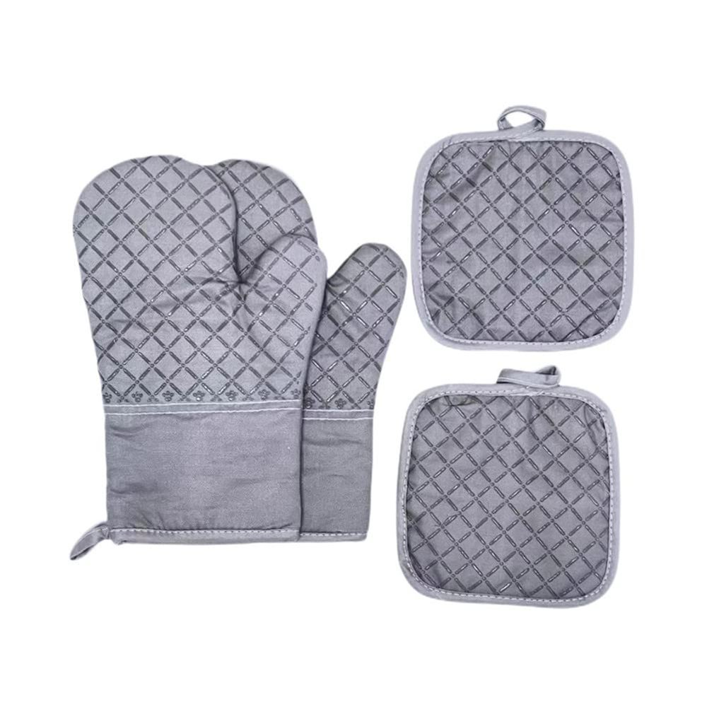 DOTBUY-SHOP Oven and Grill Gloves, Non-Slip Heat-Resistant Silicone Gloves, 4-Piece Set, Gray
