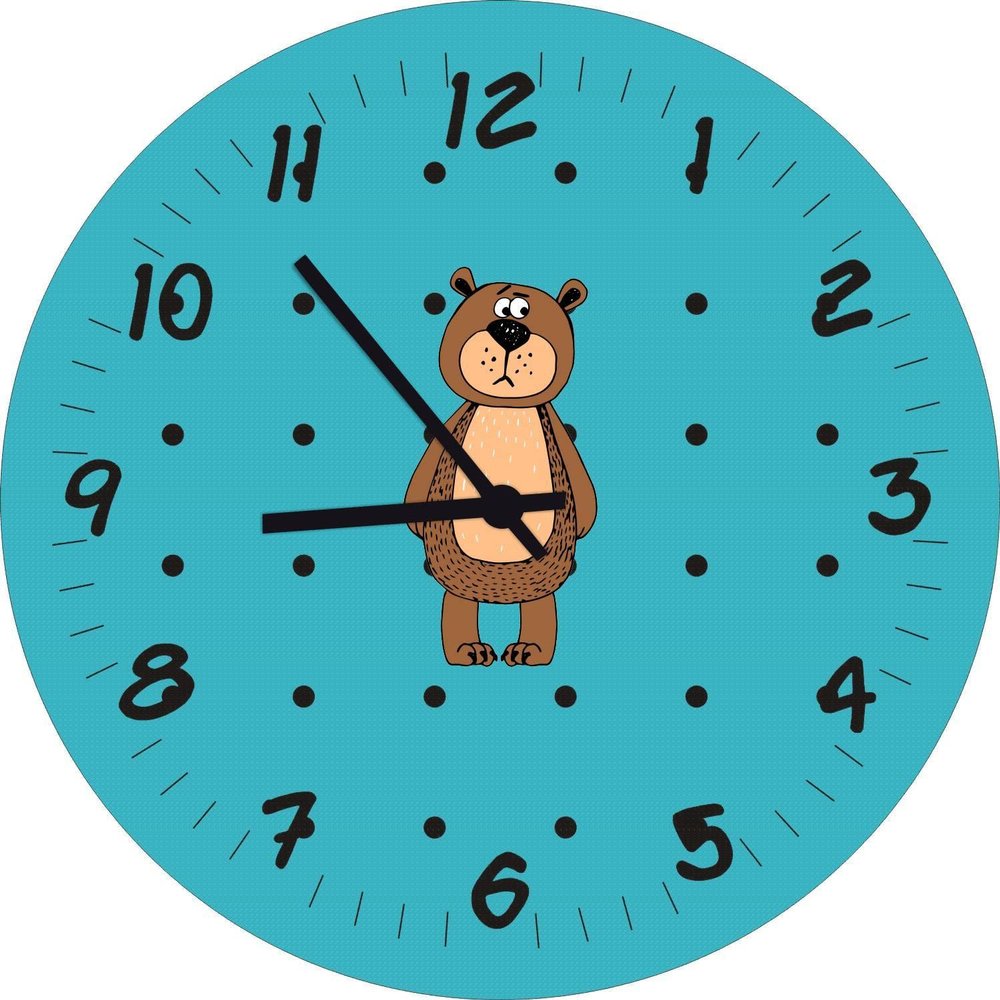 Shirtinstyle Children's Room Wall Clock with Brown Bear Motif, Personalized Name, Handmade, Turquoise