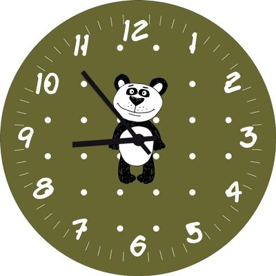 Shirtinstyle Panda Children's Room Wall Clock with Custom Name, Olive Green, 29 cm