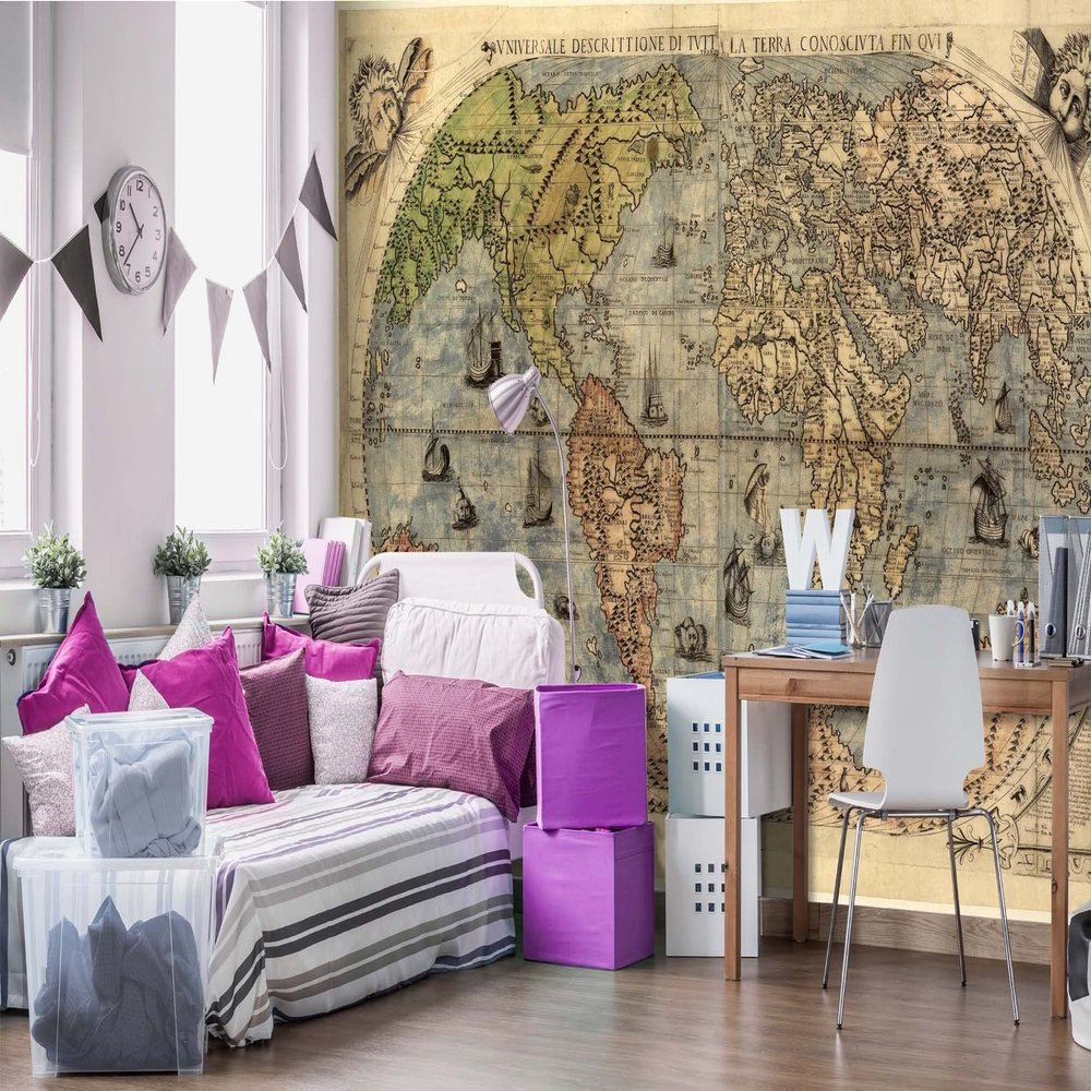 Non-Woven Photo Wallpaper ANTIQUE WORLD MAP 375 x 250 cm (Paste Included)