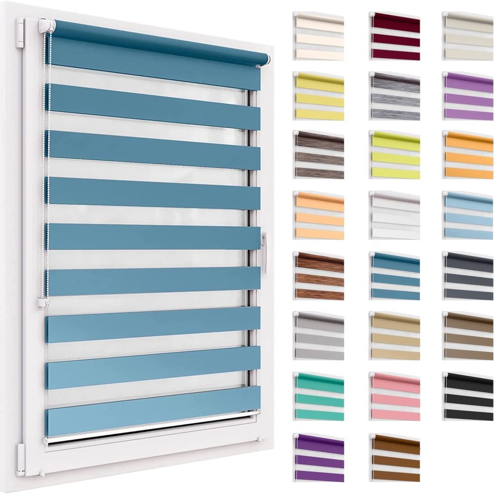 Double Roller Blind No Drilling, 57 x 250 cm Fabric, Day & Night