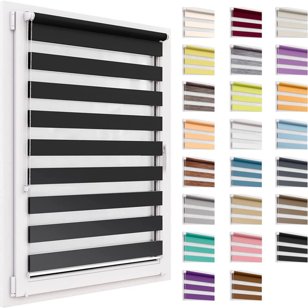 Double Roller Blind Without Drilling, 69 x 250 cm, Day & Night, Light-Filtering and Room-Darkening